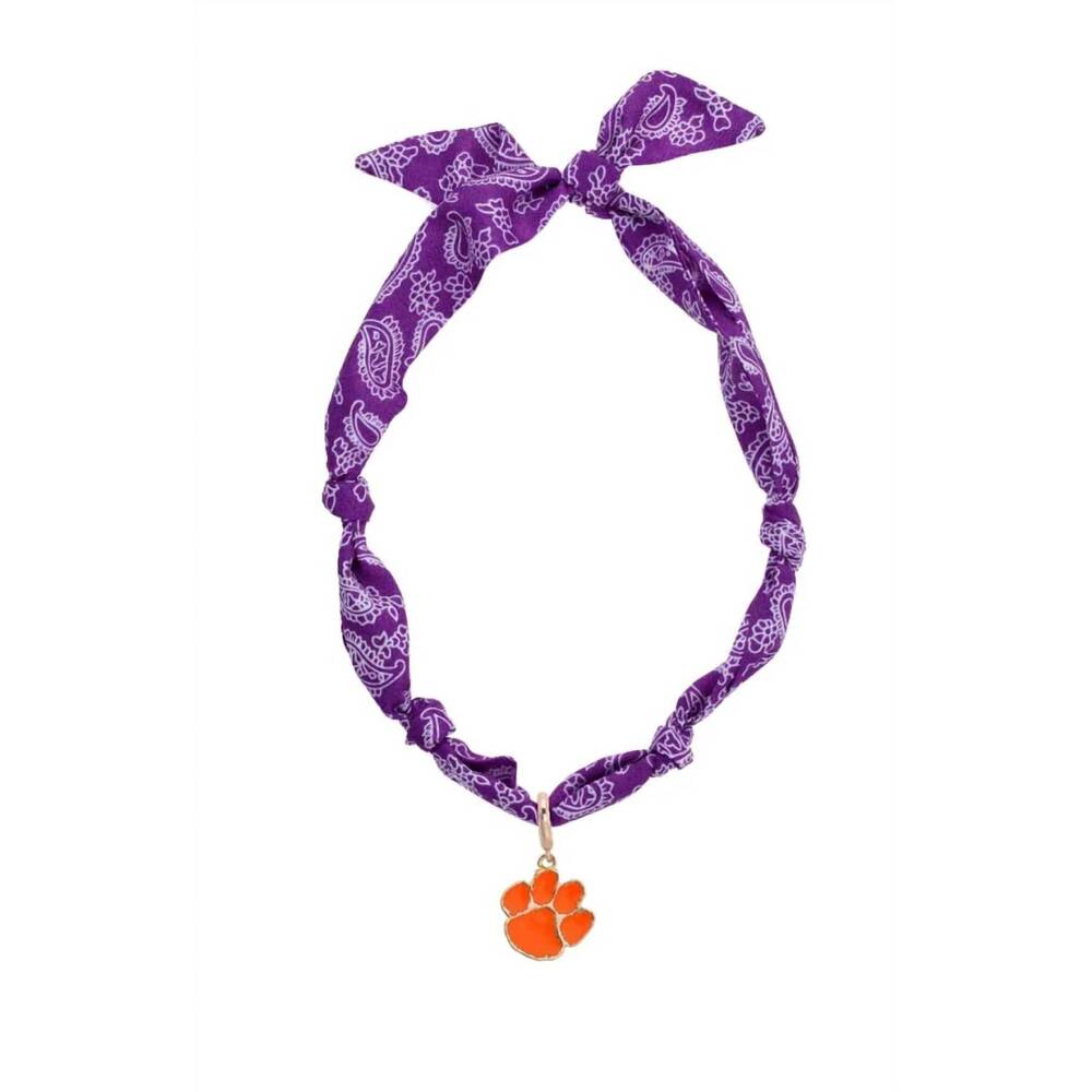 NEW CANVAS STYLE clemson tigers bandana scarf necklace with logo pendant in purp